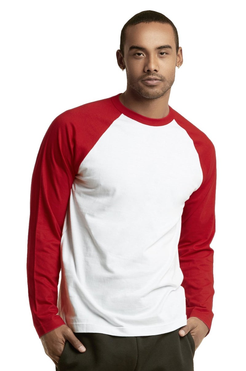 TOP PRO Men's Full Length Sleeve Raglan Cotton Baseball Tee Shirt (L, Red/White) - Image 1